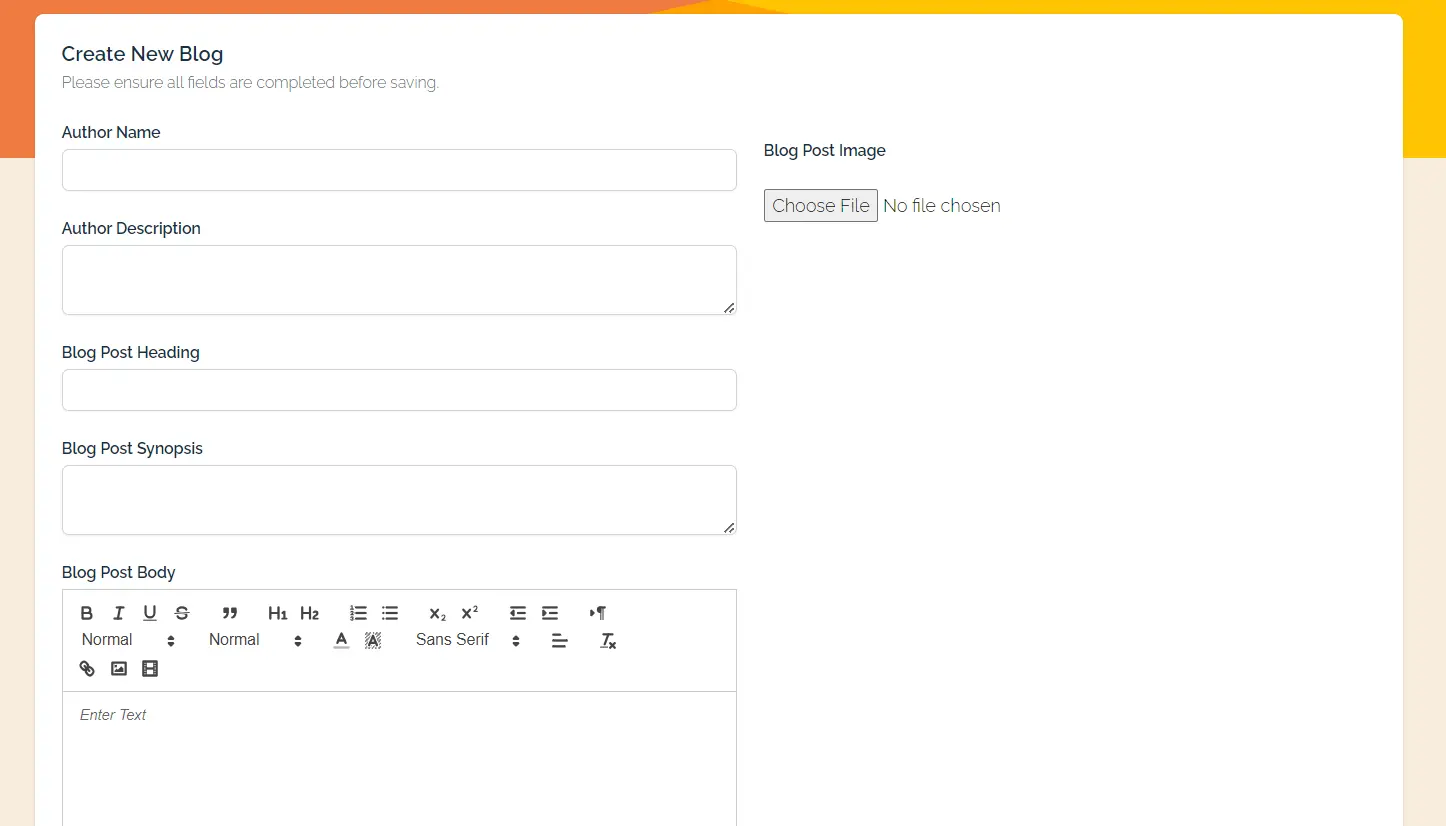 create blog content management system interface