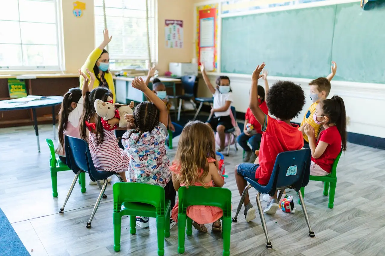 Children with hands raised