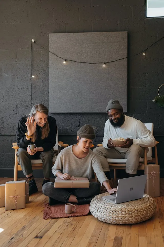 three colleagues on video call